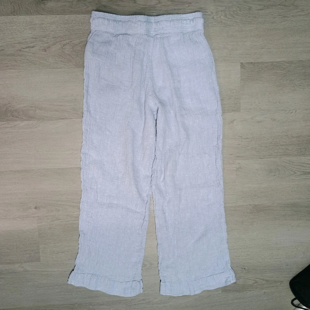 Sigrid Olsen Light Blue Crinkle 100% Linen Wide Leg Pants Elastic Small - Picture 5 of 5